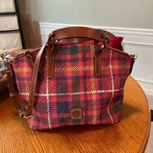 Dooney Satchel in beautiful red plaid. Never used.